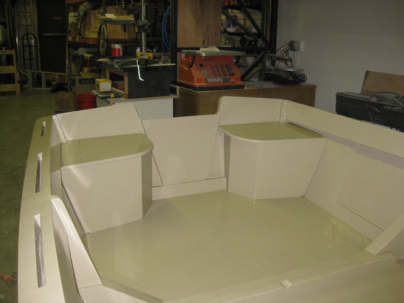 Finished interior of a customer-built Lady Bug skiff